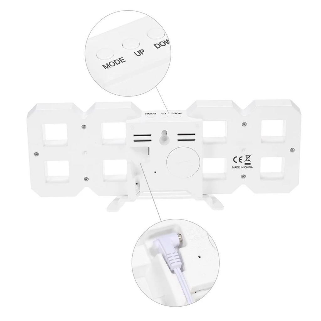 Digital 3D LED Wall Clock Alarm Clock Snooze 12/24 Hour Display USB