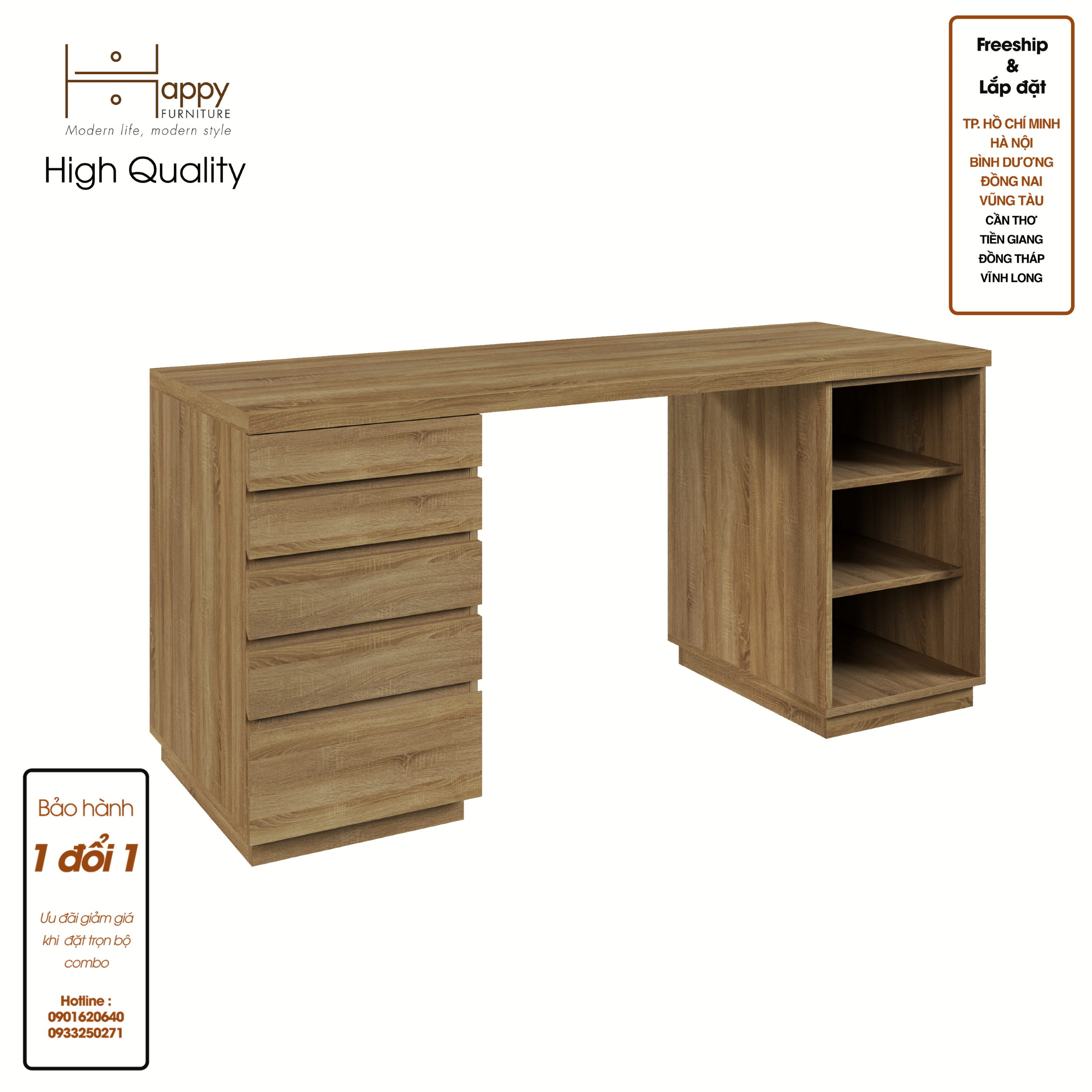 [Happy Home Furniture] MACRO, Bàn làm việc - 2 bên hộc tủ,  160cm x 60cm x 75cm ( DxRxC), BAN_008