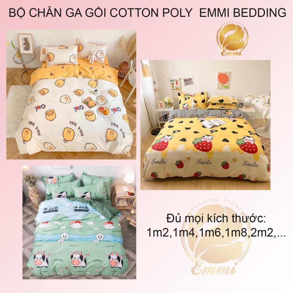 Bộ chăn ga gối , coton poly họa tiết mới đáng yêu đủ size miễn phí bo chun