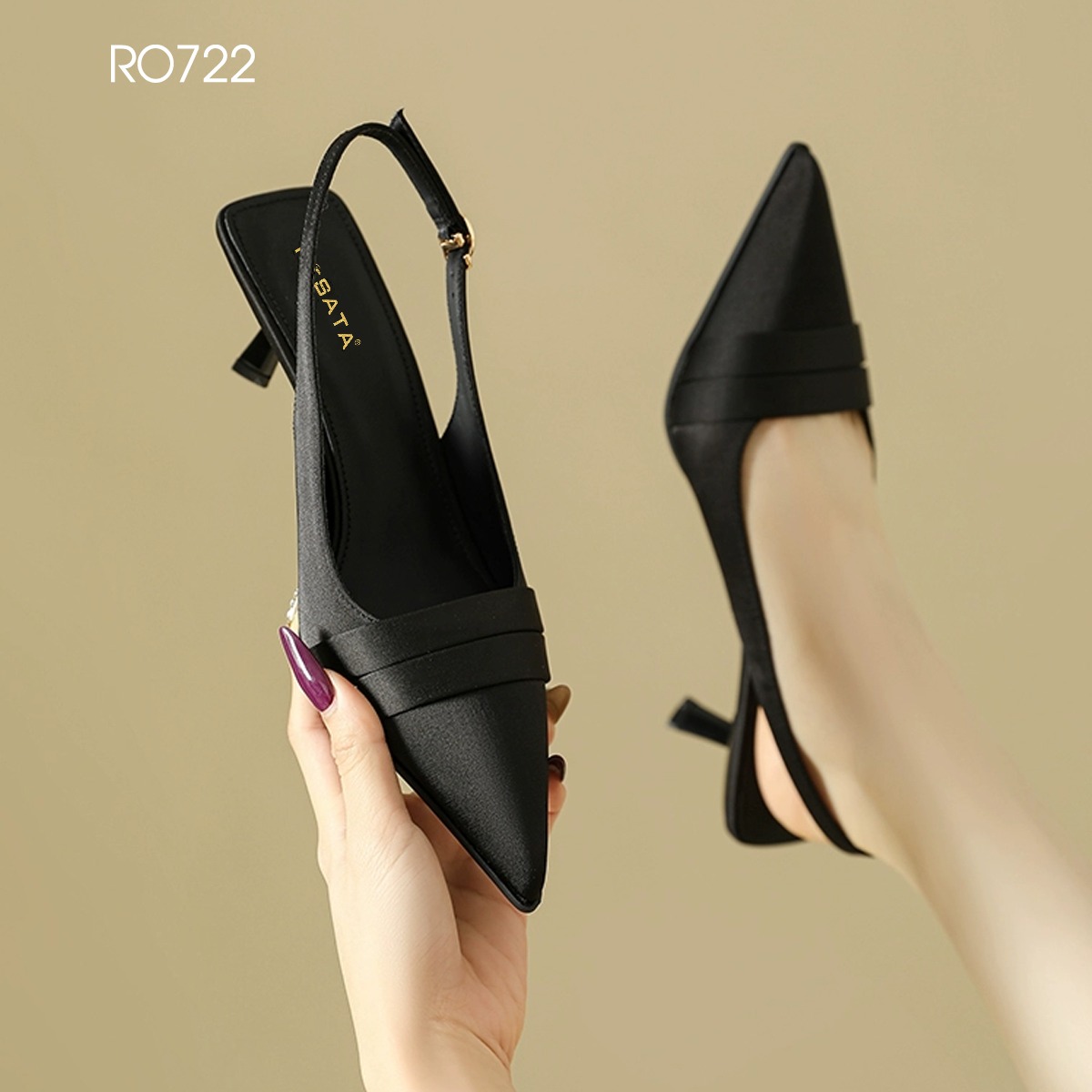 Giày cao gót nữ quai sau ROSATA RO722 - 6p - Đen, Hồng - HÀNG VIỆT NAM-BKSTORE