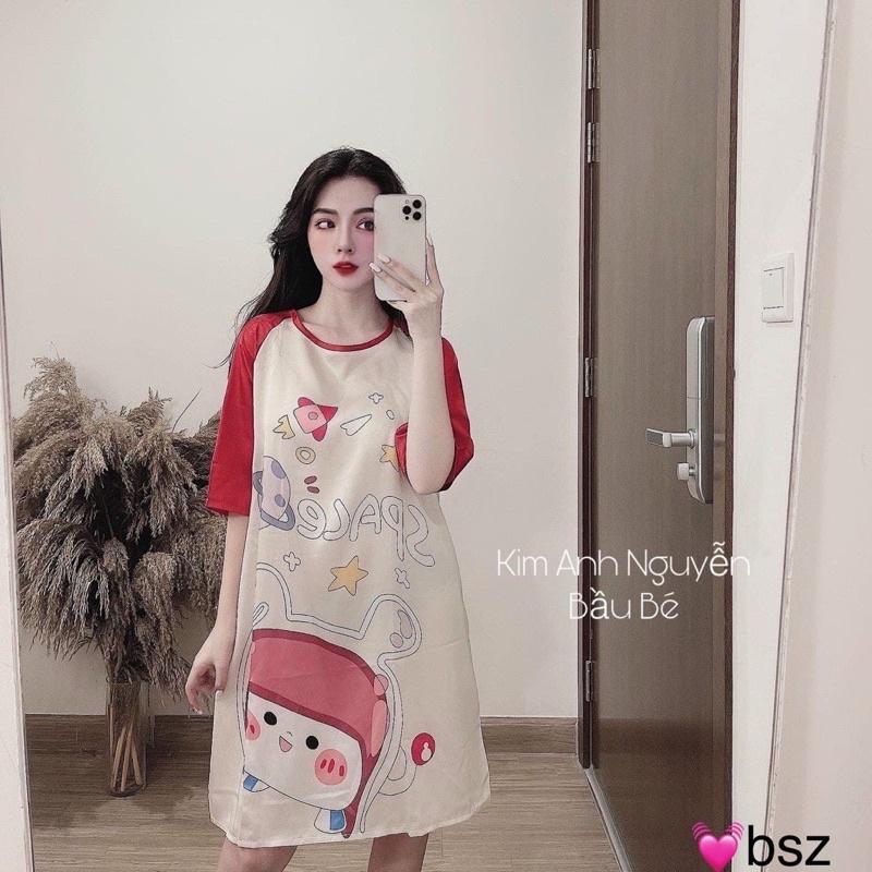 Váy Ngủ Lụa Hình Cute Tay Lỡ Có Ảnh Thật Kèm Video