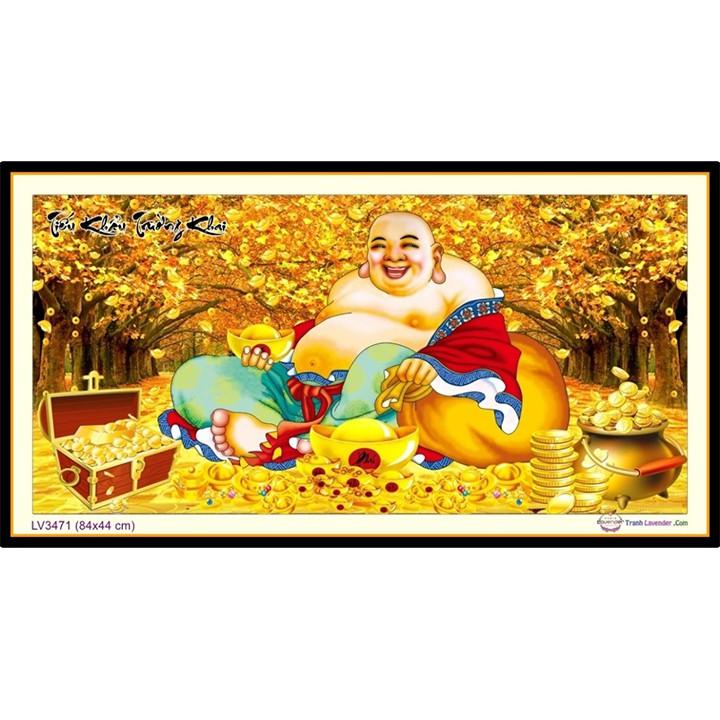 Tranh thêu Phật Di Lặc kim tiền LV3471 - kích thước: 84 * 44cm.