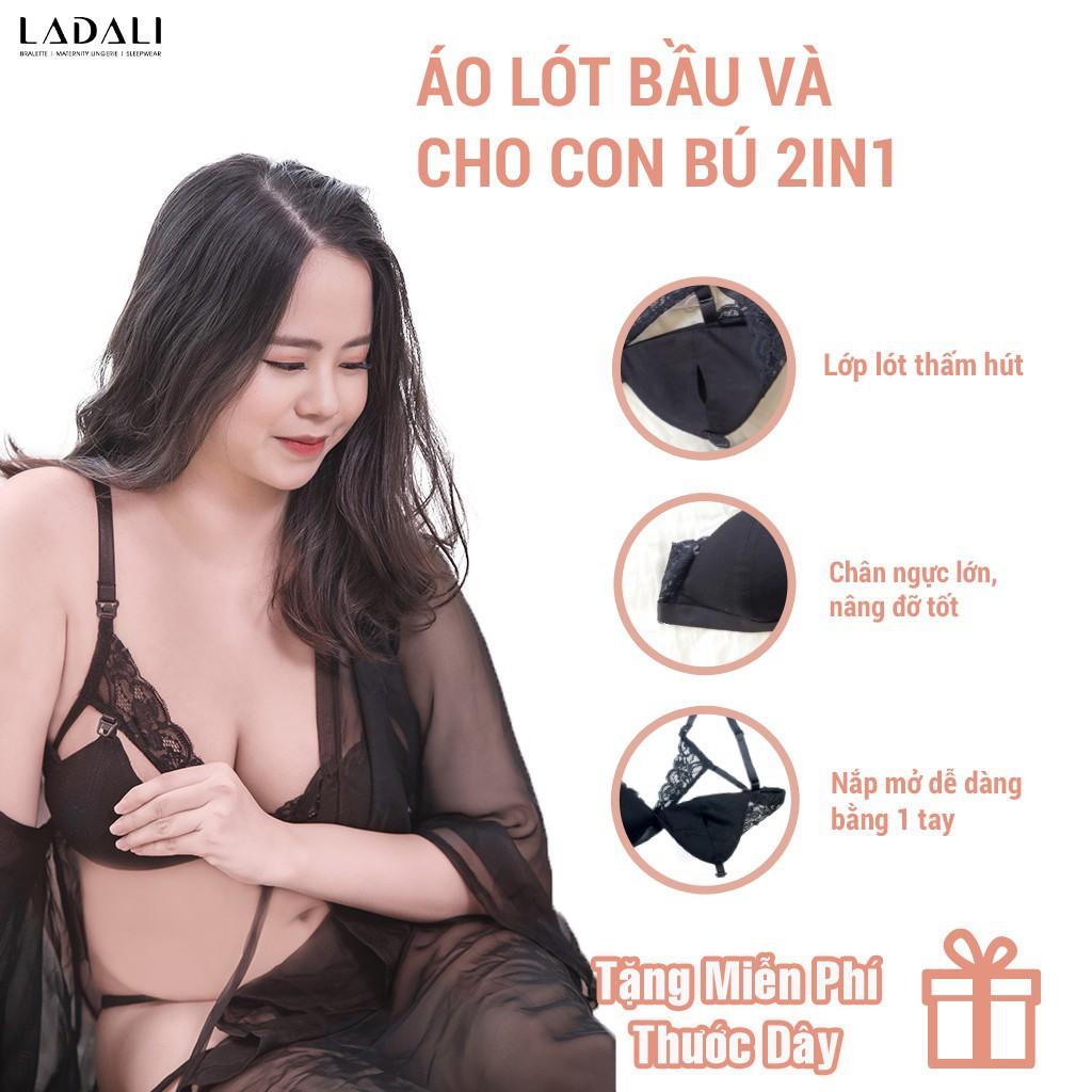 Áo ngực bà bầu cho con bú Ladali cúc bấm chất liệu cotton pha ren 2in1 (có bigsize