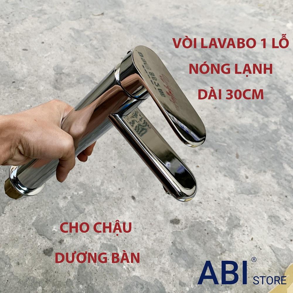 Vòi lavabo cao 30cm 1 lỗ nóng lạnh hàng hãng VN cho chậu dương bàn, Vòi rửa mặt thân đồng mạ crome cao cấp b.h 3 năm