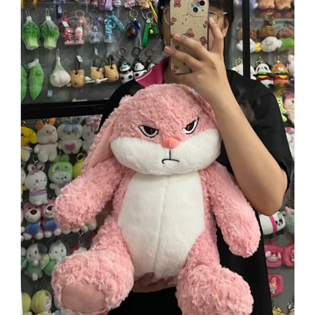 Thú nhồi bông thỏ quạo màu hồng đáng yêu - Size từ 35cm đến 1m - Quà tặng gấu bông thỏ mặt giận dữ hồng phấn mềm mịn