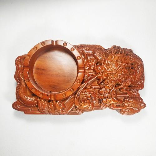 GẠT TÀN THUỐC LÁ GỖ NGUYÊN KHỐI CHẠM RỒNG LỬA ĐỂ BÀN CỰC ĐẸP - ẢNH THẬT
