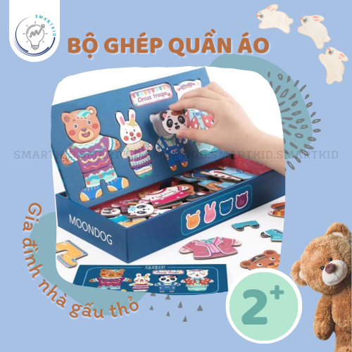 Đồ chơi ghép hình, thay quần áo cho gia đình gấu thỏ - Đồ chơi sáng tạo cho bé 2+