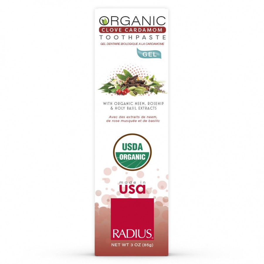 Kem Đánh Răng Hữu Cơ Vị Đinh Hương &amp; Bạch Đậu Khấu Radius - Organic Clove Cardamom Toothpaste, Dạng Gel, 85g