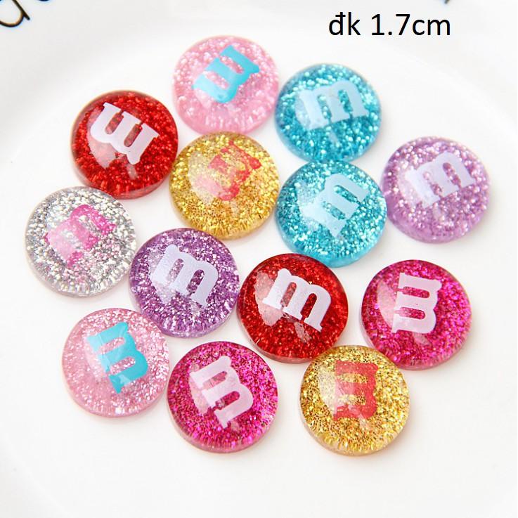 HN * Charm kẹo M&M với nhũ các màu dùng trang trí nút áo, vỏ điện thoại, Jibbitz, slime, DIY
