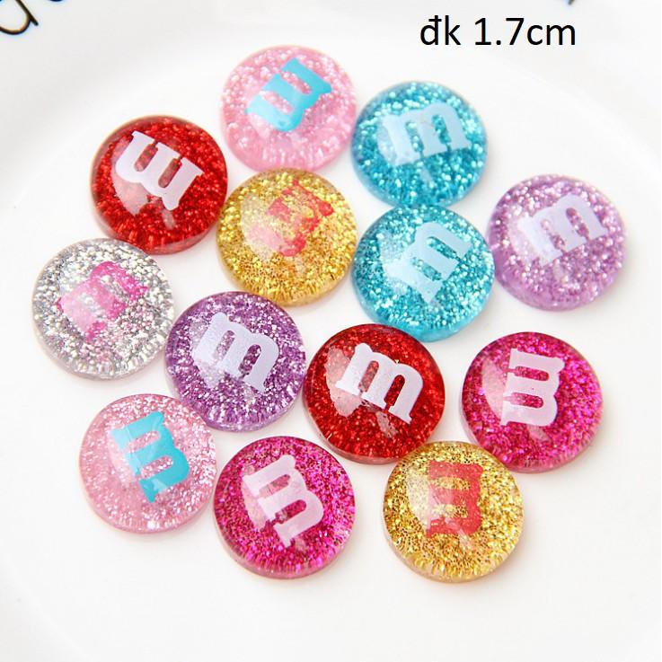 *HN* Charm kẹo M&M với nhũ các màu dùng trang trí nút áo, vỏ điện thoại, Jibbitz, slime, DIY