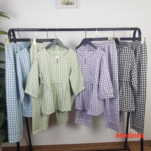 Bộ đồ ngủ quần dài nữ vải bông Cotton tự nhiên mềm mại thoáng mát, bộ Pyjamas mặc nhà nữ mã VABD0282