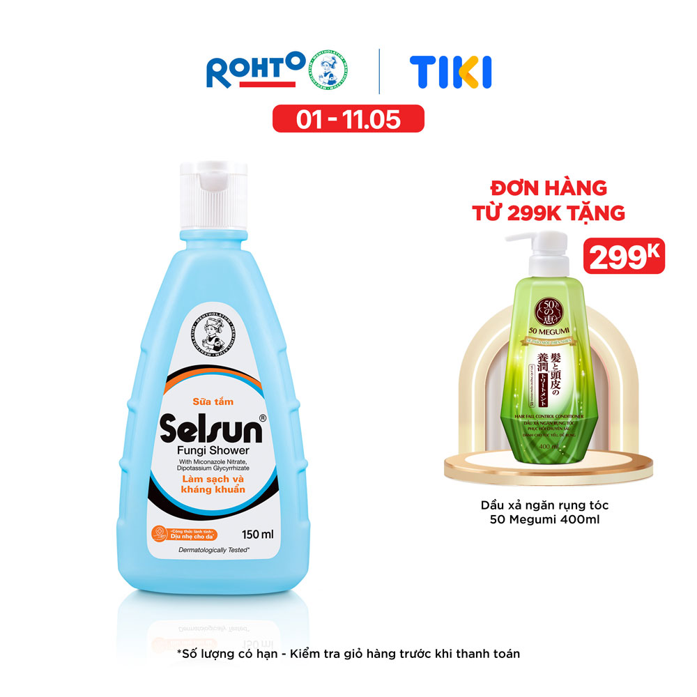Sữa Tắm Selsun Fungi Shower 150 ml (Tặng kèm 01 Hộp 6 gói dầu gội chống gàu Selsun 5ml)