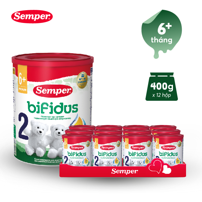 Thùng 12 hộp Sữa bột công thức Semper Bifidus số 2 400g/hộp