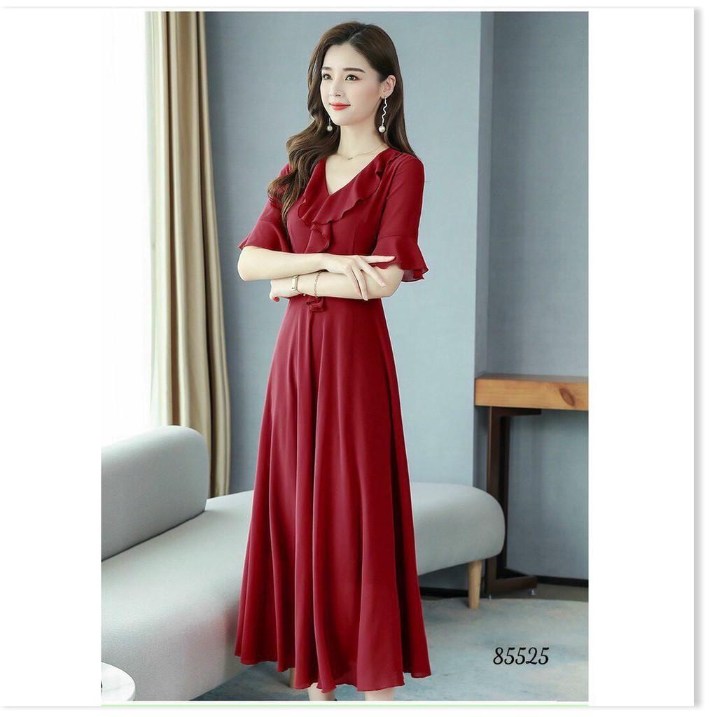 ĐẦM VOAN Ý,THIẾT KẾ HỌA TIẾT TRƠN NHƯNG KHÔNG KÉM PHẦN SANG TRỌNG THỜI TRANG VINA 1HIT FASHION