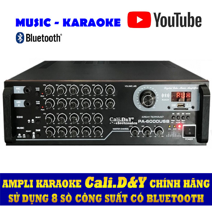 Amply Bluetooth Ampli karaoke nghe nhạc gia đình Cali.D&amp;Y PA-6000USB - Hàng chính hãng