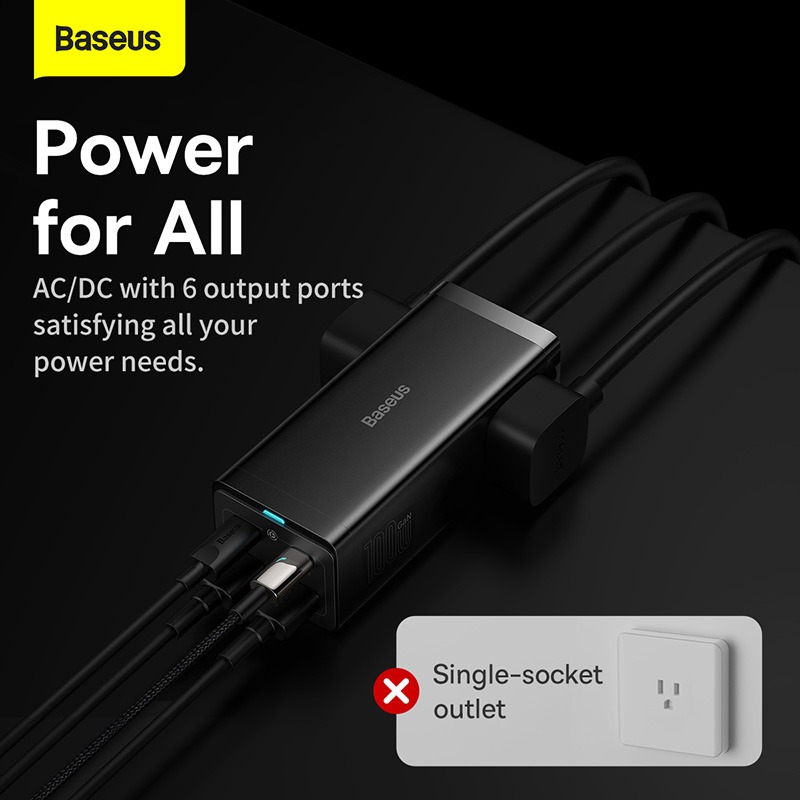 Củ Sạc Siêu Nhanh 100w Gan 3 Pro Baseus Desktop Power Ship Tích Hợp AC – Type C – USB Cho Máy Tính, Laptop, Điện Thoại - Hàng Chính Hãng