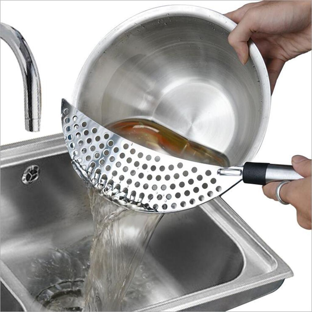 Kitchen Stainless Steel Half-Moon Pan Strainer Pot Drainer Pasta Strainer