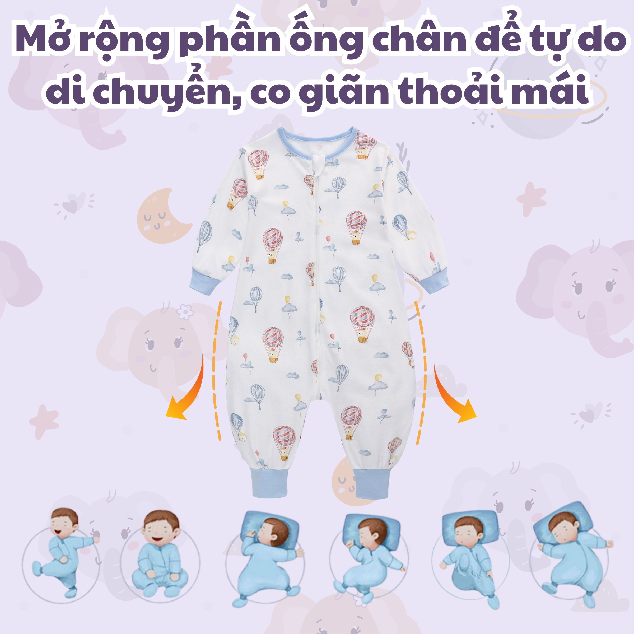 Túi ngủ quần chất liệu Cotton bản cải tiến mới co giãn tốt, thoải mái, hạn chế giật mình cho bé khi ngủ_Miracle Baby