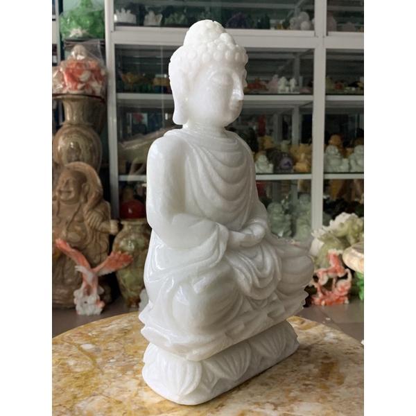 Tượng Phật Thích Ca Đá Cẩm Thạch Trắng - cao 30cm