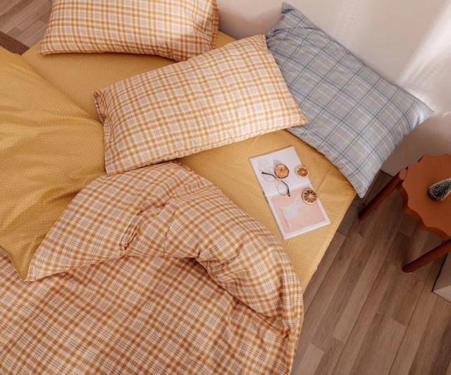 Set Cotton Living Kẻ Hàng Nhập Khẩu Cao Cấp 4 Món