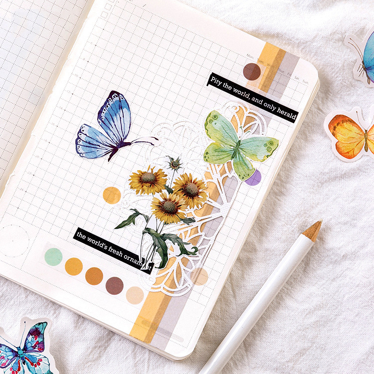 Sticker chủ đề Cánh Bướm Hồng - Hộp 46 miếng dán trang trí sổ tay Bullet Journal - M123