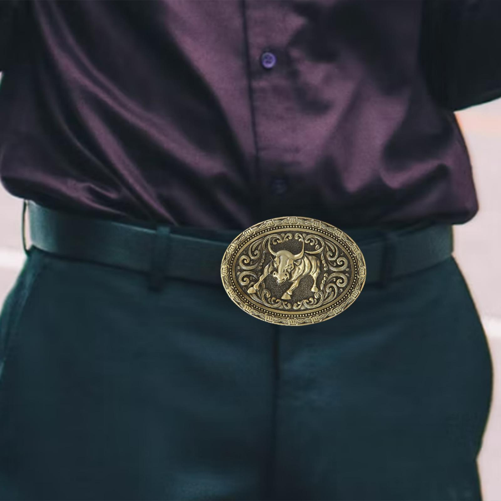 Men's Cowboy Belt Buckle Antique Engraved Animal Floral Novelty Buckles Bronze