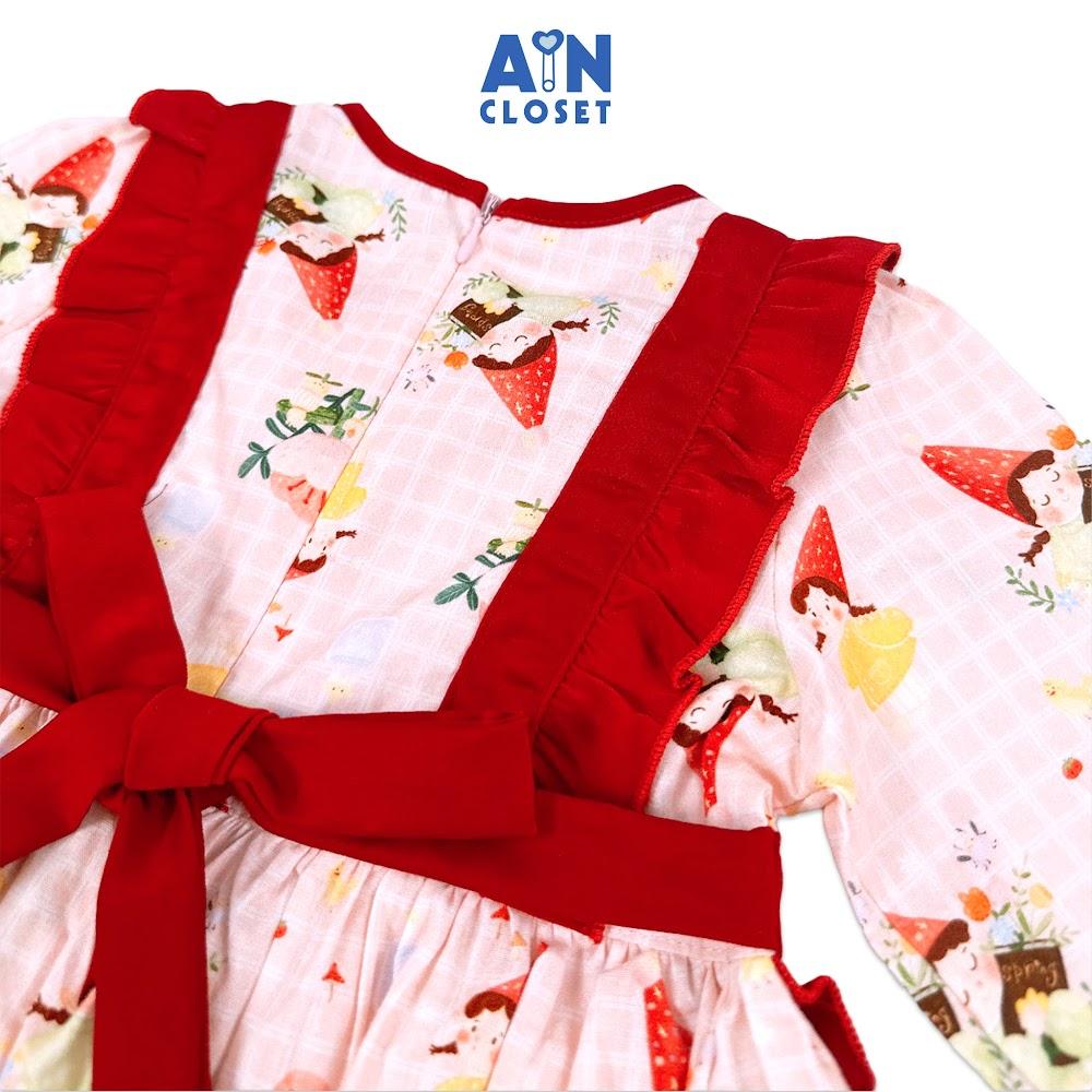 Đầm tay dài bé gái họa tiết Lolita Bé Đỏ cotton - AICDBGIG0ALE - AIN Closet