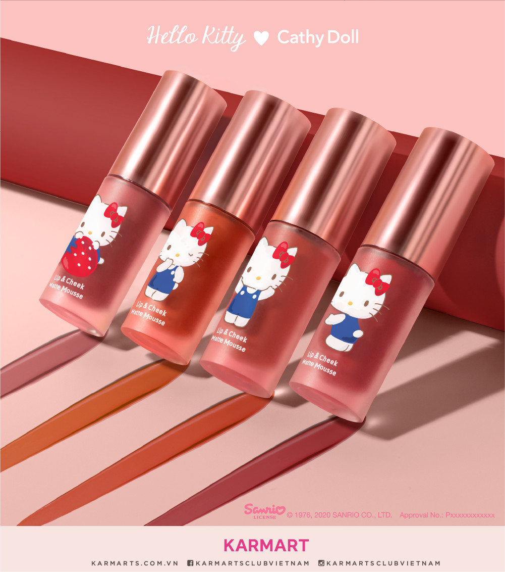 Son kem lì và má hồng Hello Kitty Cathy Doll Lip &amp; Cheek Matte Mousse 4g