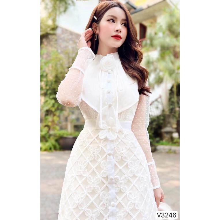 Đầm Thiết Kế Thu Thảo Dress Chất Liệu Vải Ren 3D Phối Voan Lưới Cao Cấp - Váy Thiết Kế Thanh Lịch Trẻ Trung