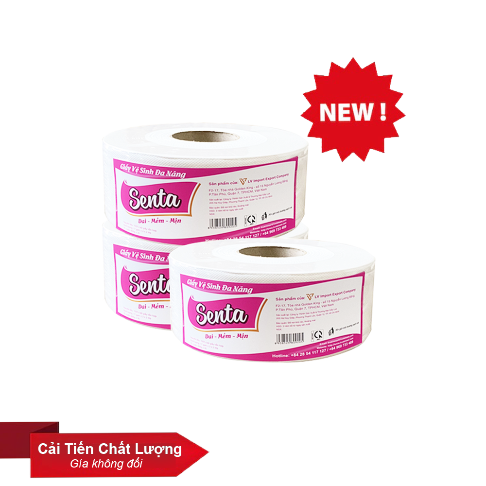 COMBO 3 GIẤY VỆ SINH CUỘN LỚN SENTA 600G CẢI TIẾN MỚI