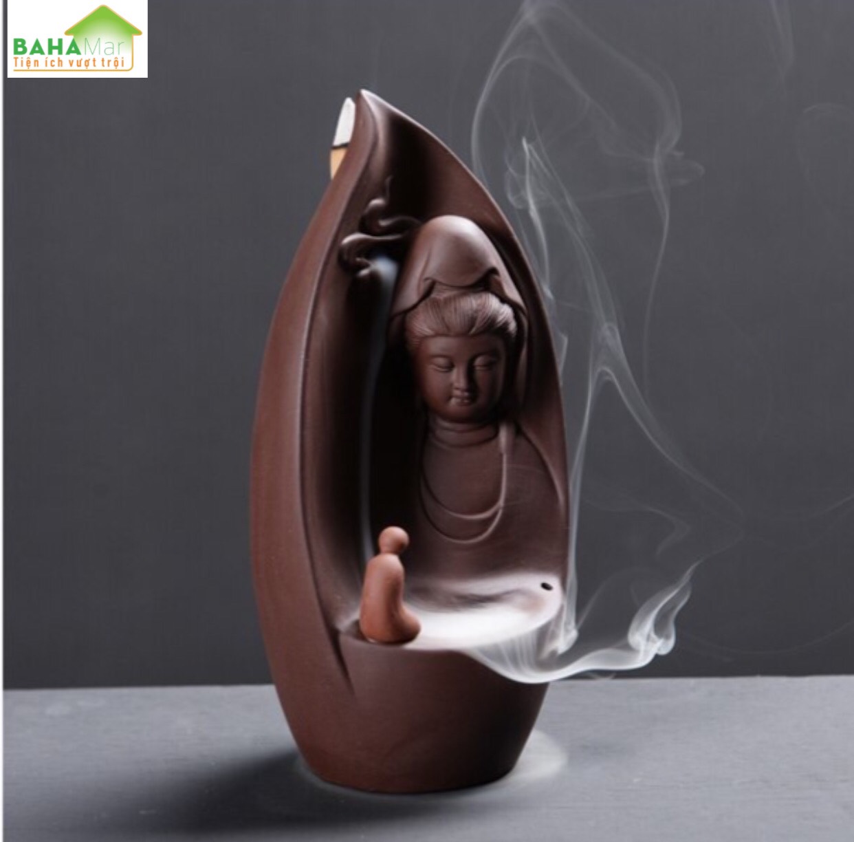 THÁC KHÓI TRẦM HƯƠNG CHẢY NGƯỢC PHẬT BÀ QUAN ÂM BỒ TÁT HIỂN LINH "BAHAMAR" Sáng tạo vẻ đẹp với phong cách điêu khắc, thú vị và hấp dẫn.