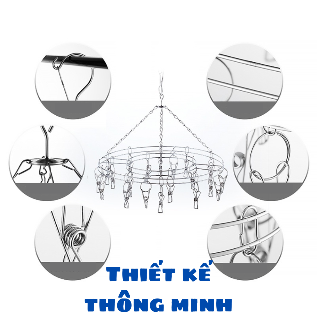 Móc chùm, móc phơi đồ 20 cái kẹp inox không rỉ - Móc phơi đồ trẻ em treo được nhiều đồ - Chịu lực tốt