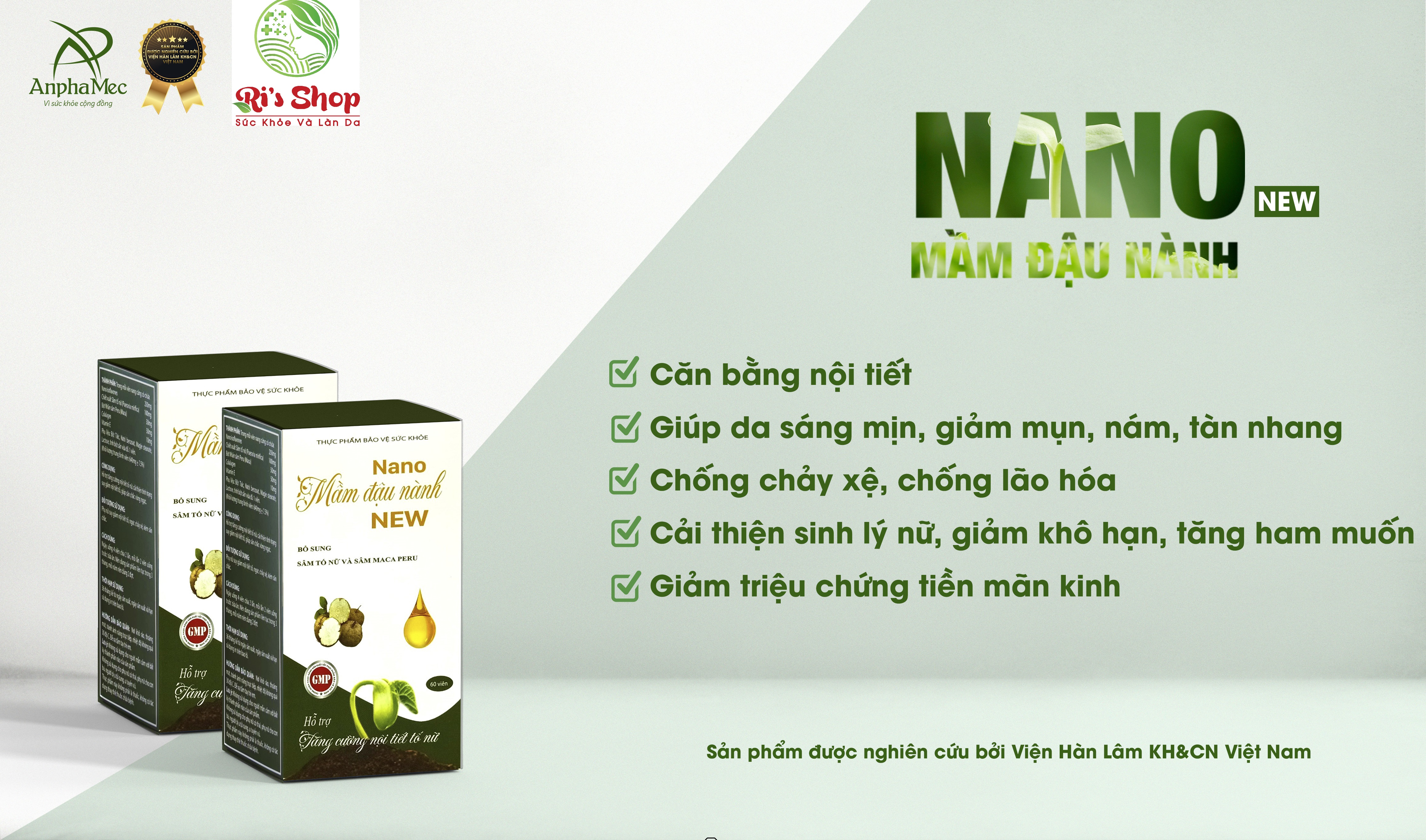 NANO MẦM ĐẬU NÀNH NEW ANPHAMEC - CÂN BẦNG NỘI TIẾT TỐ, CẢI THIỆN LÀN DA VÀ GIÚP CẢI THIỆN VÒNG 1