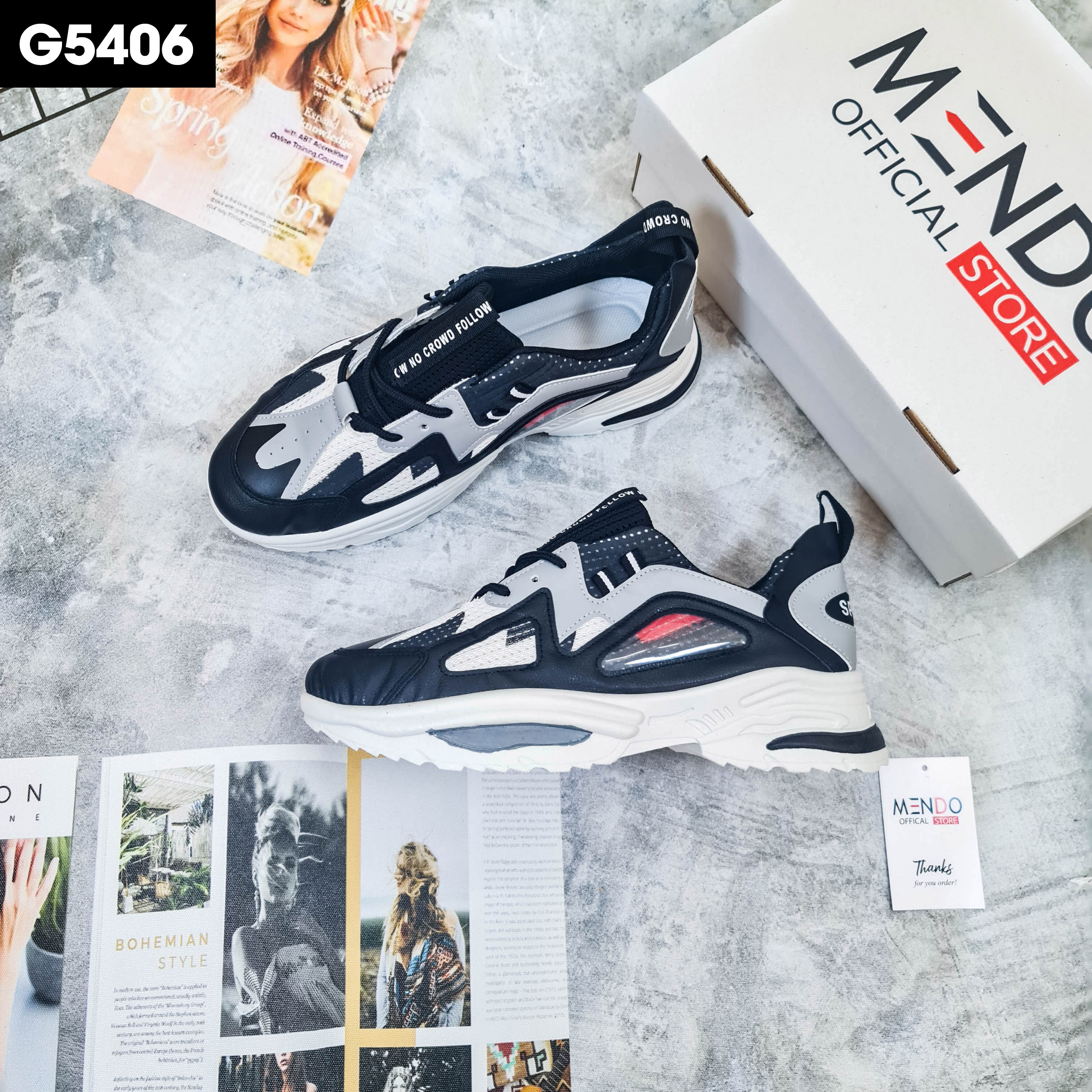 Giày Thể Thao Nam MENDO - Giày Sneaker Màu Đen - Trắng, Phù Hợp Mọi Lứa Tuổi, Ôm Chân - G5406