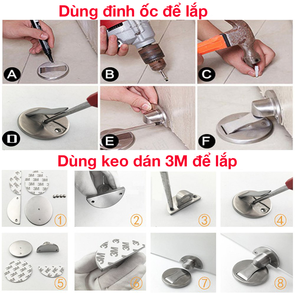 Đồ chặn cửa đế dẹp nam châm giữ cửa chống va đập Hobby home decor CC2 không rỉ sét kèm keo dán dính