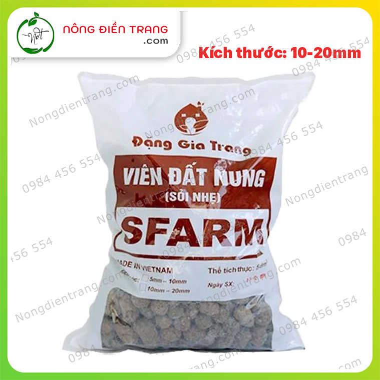 Viên Đất Nung Sỏi Nhẹ SFARM - Túi 5dm3 (Tùy chọn kích thước hạt) - Thích hợp cho thủy canh Aquaponics, nuôi cá, trộn đất, lót chậu VTNN Nông Điền Trang