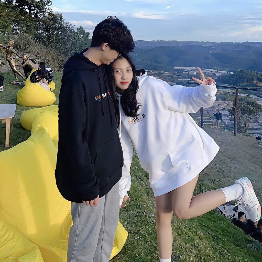 Áo Hoodie SWEETIE LOGO nỉ bông cotton 720g màu Trắng + Đen có mũ dây rút basic thời trang ulzzang trẻ trung, áo khoác hoodei GENZ Local Brand