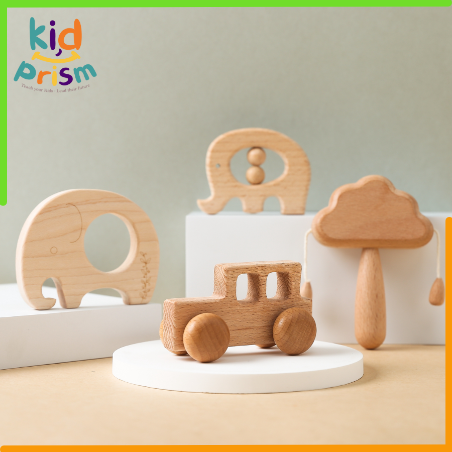 Bộ đồ chơi Montessori 4 món bằng gỗ an toàn cho trẻ sơ sinh