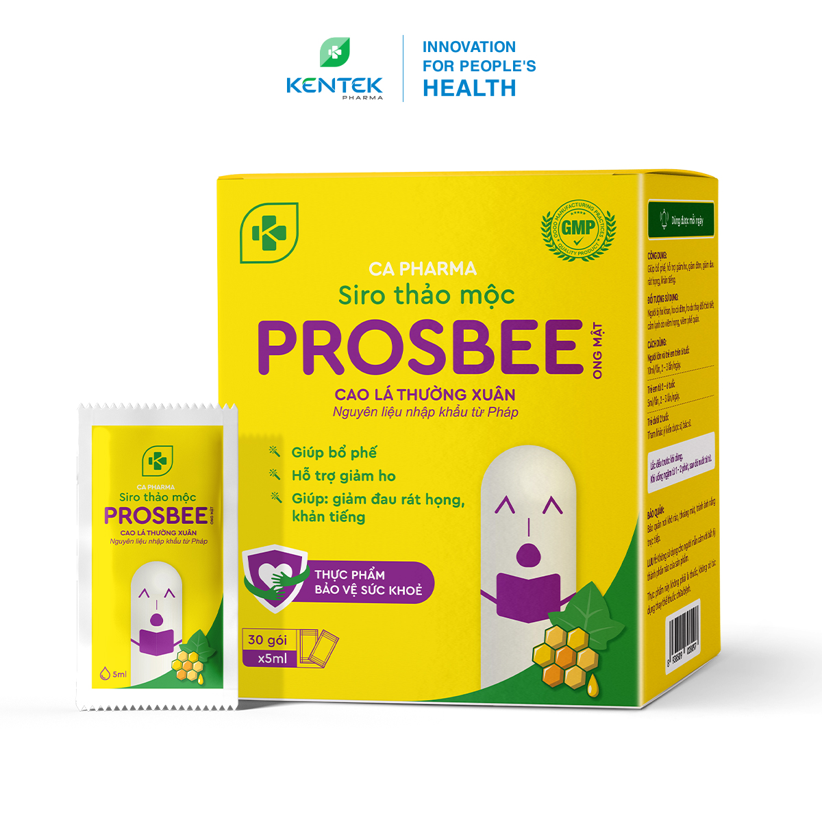 Siro ho thảo dược bổ phế, giảm ho dành cho trẻ em PROSBEE Ong Mật | Kentek Pharma | Gói 5ml, hộp 30 gói