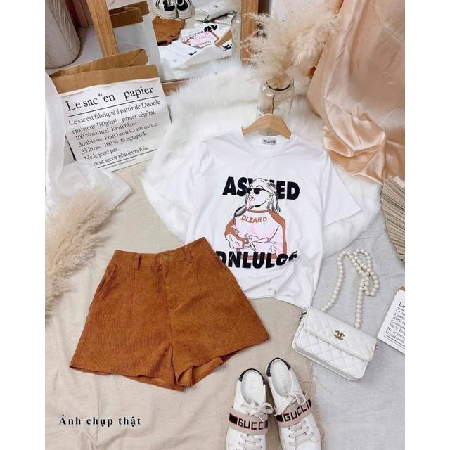 Bộ đùi nữ áo cô gái DLZARD mix quần sooc tăm siêu hot
