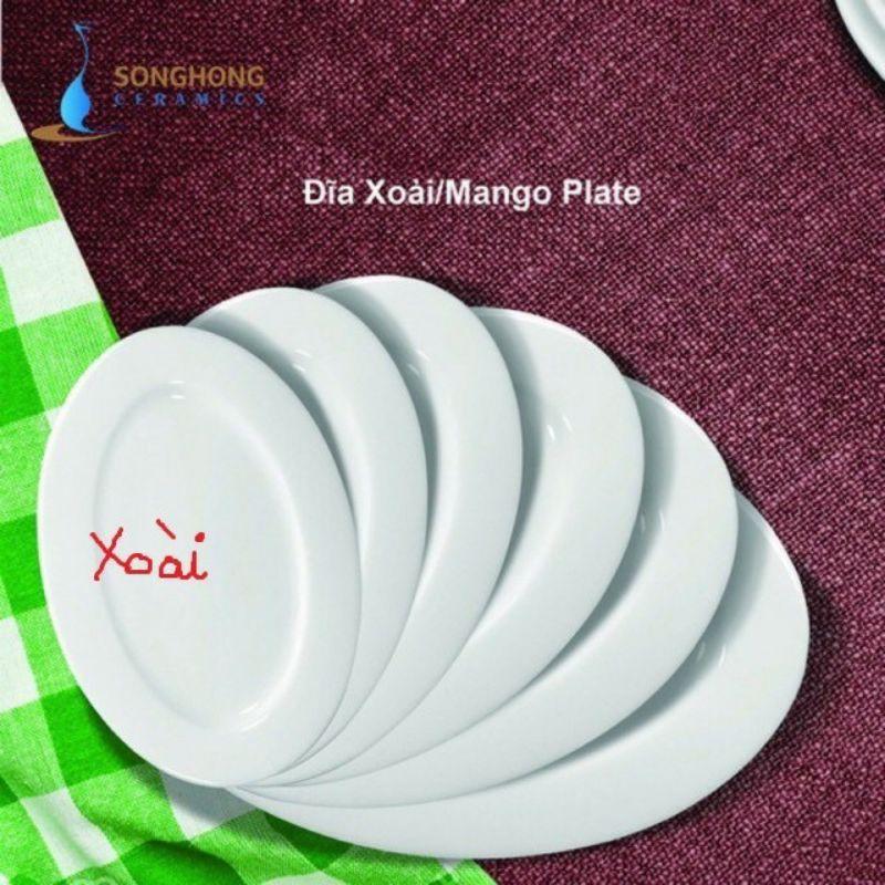 Đĩa sứ trắng hình bầu dục - đĩa soài trắng