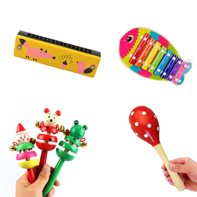 Combo 4 món đồ chơi nhạc cụ gỗ vui nhộn cho bé