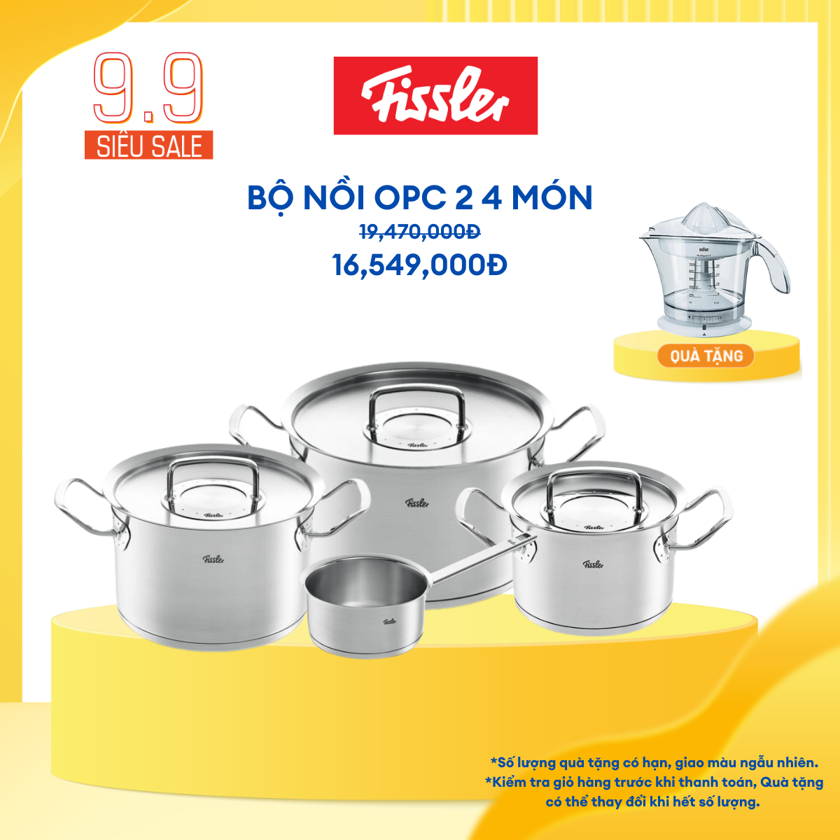 Bộ nồi 4 món Fissler OPC2 Original-Profi Collection cao cấp nắp inox, hàng chính hãng 100% sản xuất tại Đức.