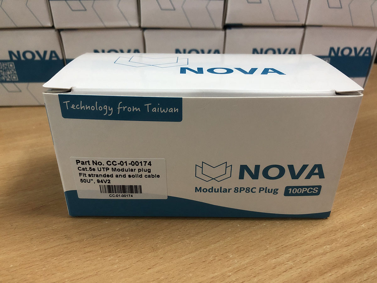 Đầu bấm mạng RJ45 cat6 1 mảnh Nova CC-01-00176, chân cắm mạ vàng cao cấp, hàng chính hãng