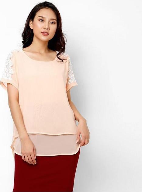 Áo Kiểu Phối Ren Màu Cam Phấn TH An Thủy - 673 - Cam Phấn Size L