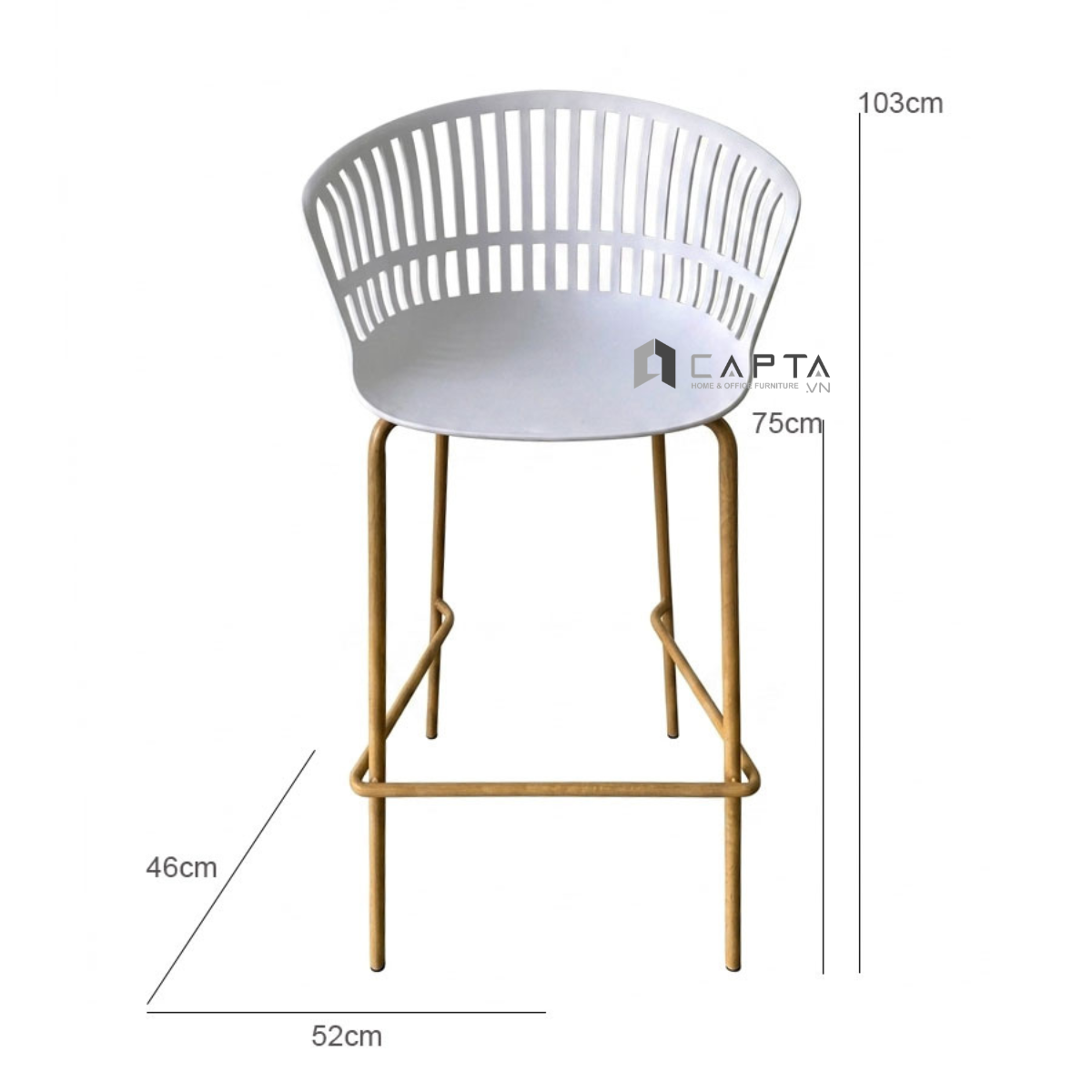 Ghế ngồi ban công thân nhựa chân sắt cố định màu vân gỗ CB10 Lisbon-75S Nội thất Capta