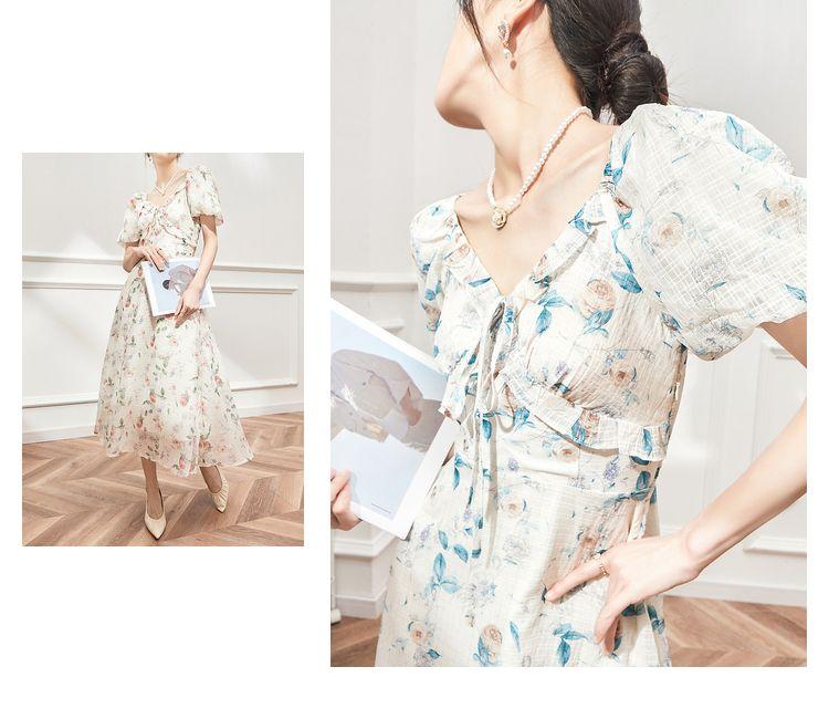 TOBE1SHOP Hiện tại giây phát trà nghỉ kiểu Pháp váy mùa hè khí chất nhỏ nhắn hoa v cổ siêu tiên tuyệt đẹp váy dài nữ