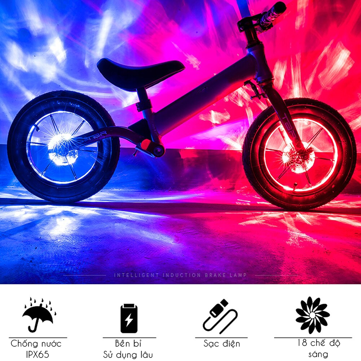 Đèn Trang Trí Cho Xe Đạp Trẻ Em Gắn Moay-Ơ Trục Giữa Xe Đạp Với 7 Màu RBG 18 Chế Độ Sáng Khác Nhau Sạc Điện USB Mai Lee