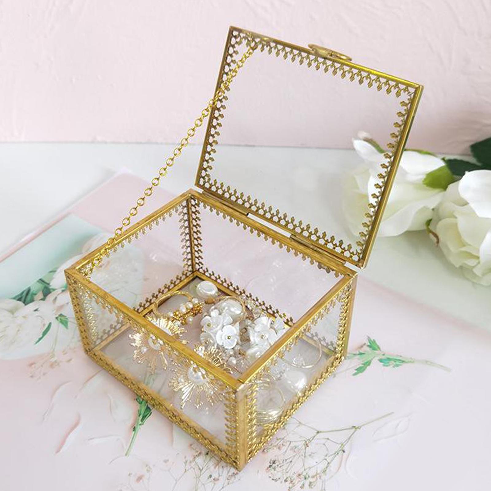 Glass Vintage Jewelry Box Geometric Jewelry Display Organizer Keepsake Box Case