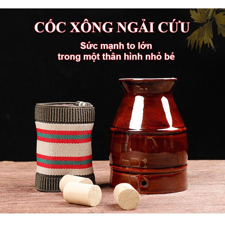 Bộ cốc xông ngải cứu, cốc giác hơi ngải cứu, ngải đoạn 108 viên,